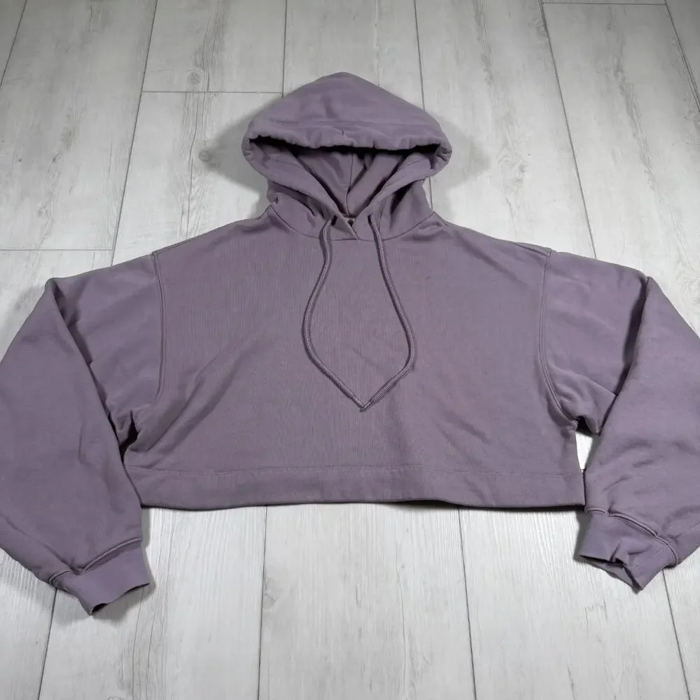 Alo Yoga Women's Small Bae Cropped Hoodie Pullover Purple Lavender Oversized